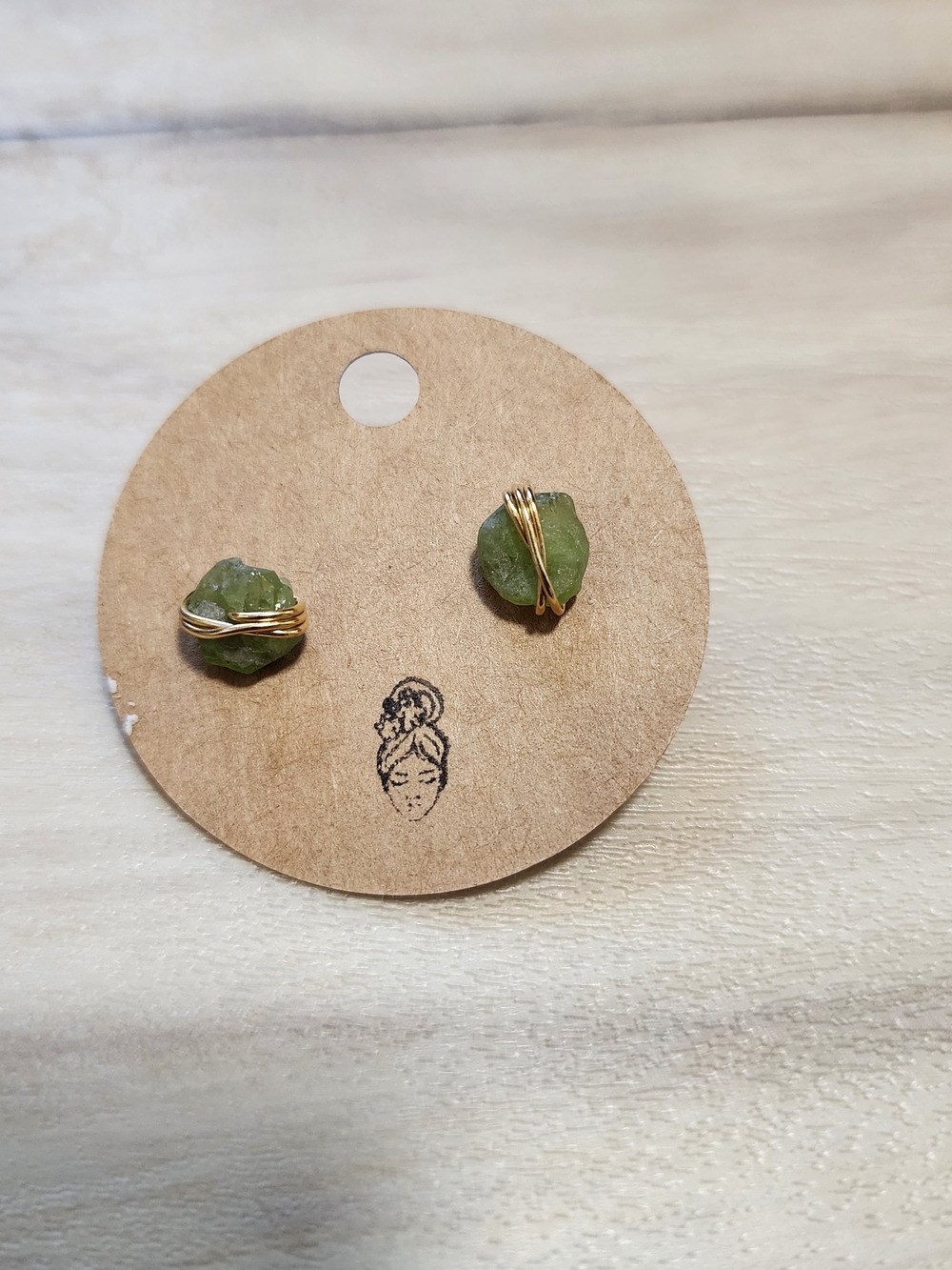 Emerald Raw Stone Stud Earrings 22k Gold Plated Over Brass Wire Wrapped